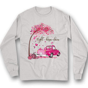 Fight Hope Love, Pink Ribbon Tree & Car Breast Cancer Hoodie, Shirt