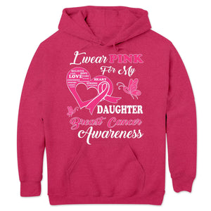 I Wear Pink For Daughter, Breast Cancer Warrior Awareness Shirt, Ribbon Butterfly