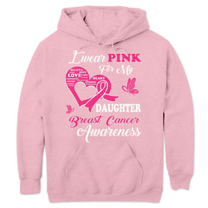 I Wear Pink For Daughter, Breast Cancer Warrior Awareness Shirt, Ribbon Butterfly