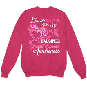 I Wear Pink For Daughter, Breast Cancer Warrior Awareness Shirt, Ribbon Butterfly