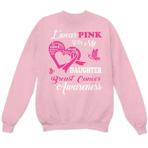 I Wear Pink For Daughter, Breast Cancer Warrior Awareness Shirt, Ribbon Butterfly