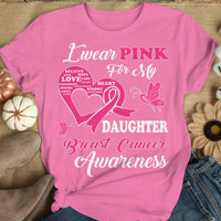 I Wear Pink For Daughter, Breast Cancer Warrior Awareness Shirt, Ribbon Butterfly