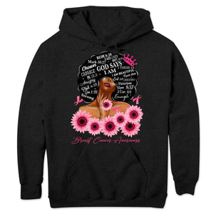 God Says I Am Strong Ribbon Sunflower, Breast Cancer Warrior Long Sleeve Shirts