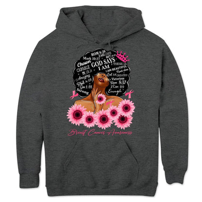 God Says I Am Strong, Ribbon Sunflower Woman Breast Cancer Survivor Hoodie, Shirt