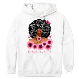 God Says I Am Strong Ribbon Sunflower, Breast Cancer Warrior Hoodie, Shirts