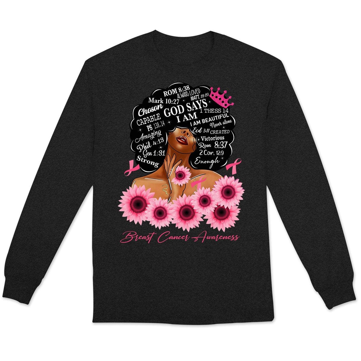 God Says I Am Strong, Breast Cancer Warrior Awareness Shirt, Ribbon Sunflower Woman