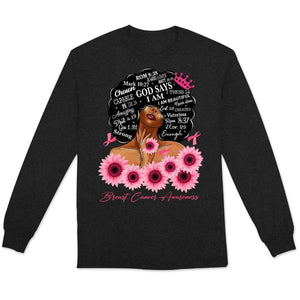 God Says I Am Strong Ribbon Sunflower, Breast Cancer Warrior Hoodie, Shirts