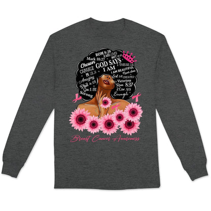 God Says I Am Strong, Ribbon Sunflower Woman Breast Cancer Survivor Hoodie, Shirt