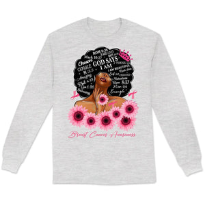 God Says I Am Strong Ribbon Sunflower, Breast Cancer Warrior Hoodie, Shirts