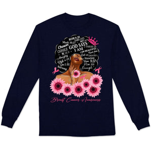 Dios dice que soy fuerte, sudadera con capucha y camiseta de mujer superviviente de cáncer de mama con lazo de girasol