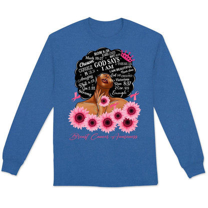 God Says I Am Strong, Ribbon Sunflower Woman Breast Cancer Survivor Hoodie, Shirt