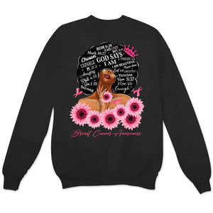 Dios dice que soy fuerte, sudadera con capucha y camiseta de mujer superviviente de cáncer de mama con lazo de girasol