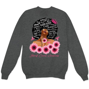 Dios dice que soy fuerte, sudadera con capucha y camiseta de mujer superviviente de cáncer de mama con lazo de girasol