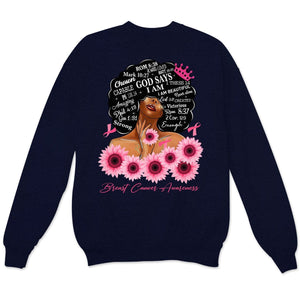 Dios dice que soy fuerte, sudadera con capucha y camiseta de mujer superviviente de cáncer de mama con lazo de girasol