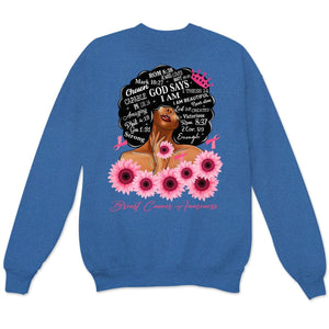 Dios dice que soy fuerte, sudadera con capucha y camiseta de mujer superviviente de cáncer de mama con lazo de girasol