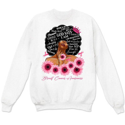 God Says I Am Strong, Breast Cancer Warrior Awareness Shirt, Ribbon Sunflower Woman