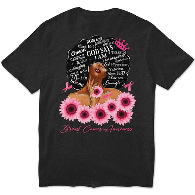 God Says I Am Strong, Breast Cancer Warrior Awareness Shirt, Ribbon Sunflower Woman