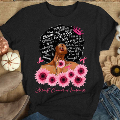 God Says I Am Strong, Breast Cancer Warrior Awareness Shirt, Ribbon Sunflower Woman