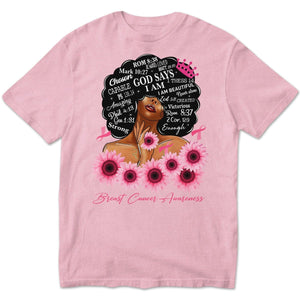 God Says I Am Strong, Breast Cancer Warrior Awareness Shirt, Ribbon Sunflower Woman