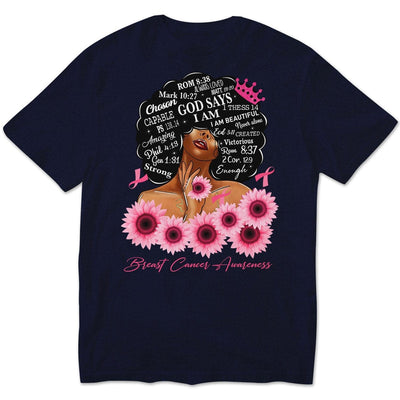 God Says I Am Strong, Breast Cancer Warrior Awareness Shirt, Ribbon Sunflower Woman