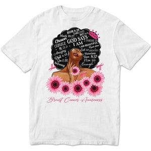 God Says I Am Strong, Breast Cancer Warrior Awareness Shirt, Ribbon Sunflower Woman