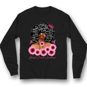 Dios dice que soy fuerte, sudadera con capucha y camiseta de mujer superviviente de cáncer de mama con lazo de girasol