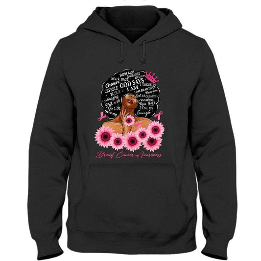 God Says I Am Strong, Ribbon Sunflower Woman Breast Cancer Survivor Hoodie, Shirt