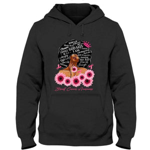 Dios dice que soy fuerte, sudadera con capucha y camiseta de mujer superviviente de cáncer de mama con lazo de girasol