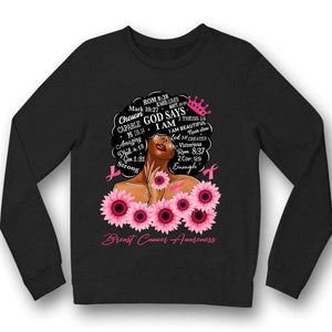 Dios dice que soy fuerte, sudadera con capucha y camiseta de mujer superviviente de cáncer de mama con lazo de girasol