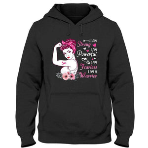 Sudadera con capucha y camiseta contra el cáncer de mama "Soy fuerte, poderosa y valiente"