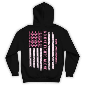 Breast Cancer Awareness Support Shirt, No One Fights Alone Ribbon American Flag