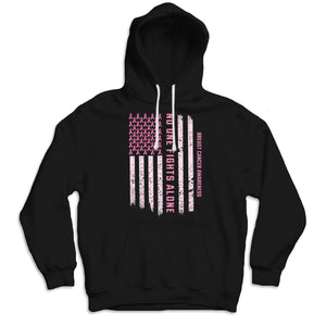 Breast Cancer Awareness Support Shirt, No One Fights Alone Pink Ribbon American Flag