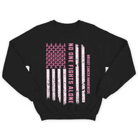 Breast Cancer Awareness Support Shirt, No One Fights Alone Pink Ribbon American Flag