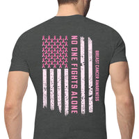 Breast Cancer Awareness Support Shirt, No One Fights Alone Ribbon American Flag