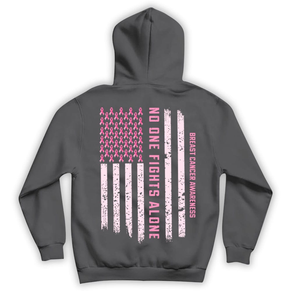 Breast Cancer Awareness Support Shirt, No One Fights Alone Ribbon American Flag