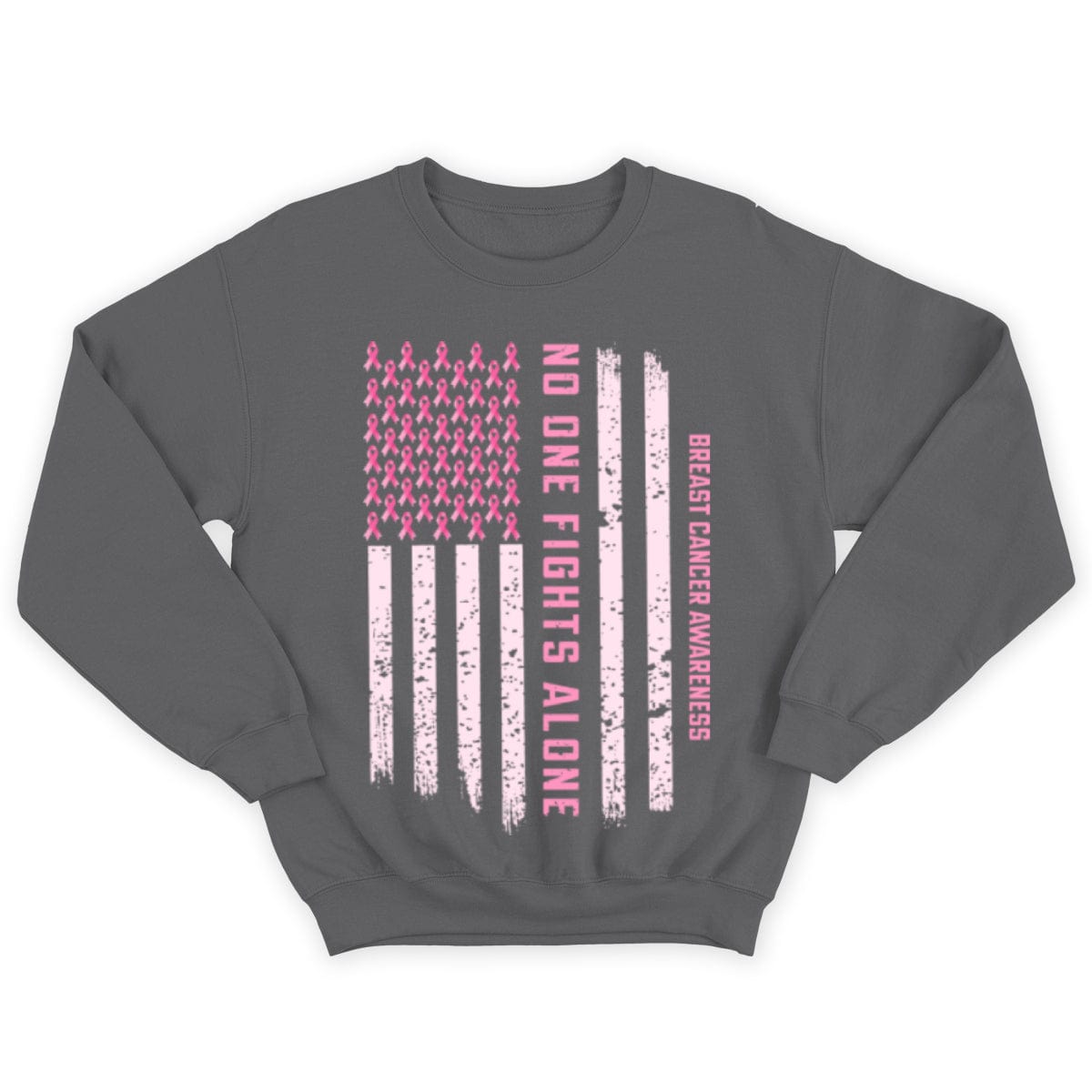 Breast Cancer Awareness Support Shirt, No One Fights Alone Pink Ribbon American Flag