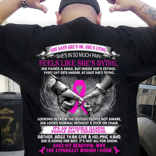 Breast Cancer Sayings Awareness Shirt, Beautiful Wife Strongest Woman