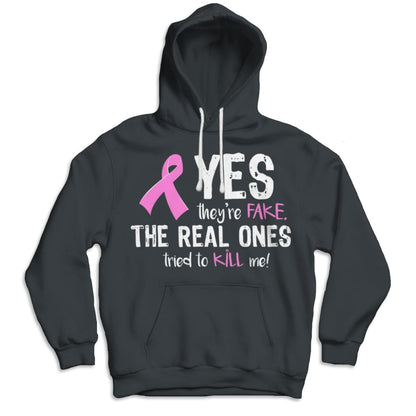 Camisetas de concienciación sobre el cáncer de mama. Sí, son falsas. Las auténticas intentaron matarme.
