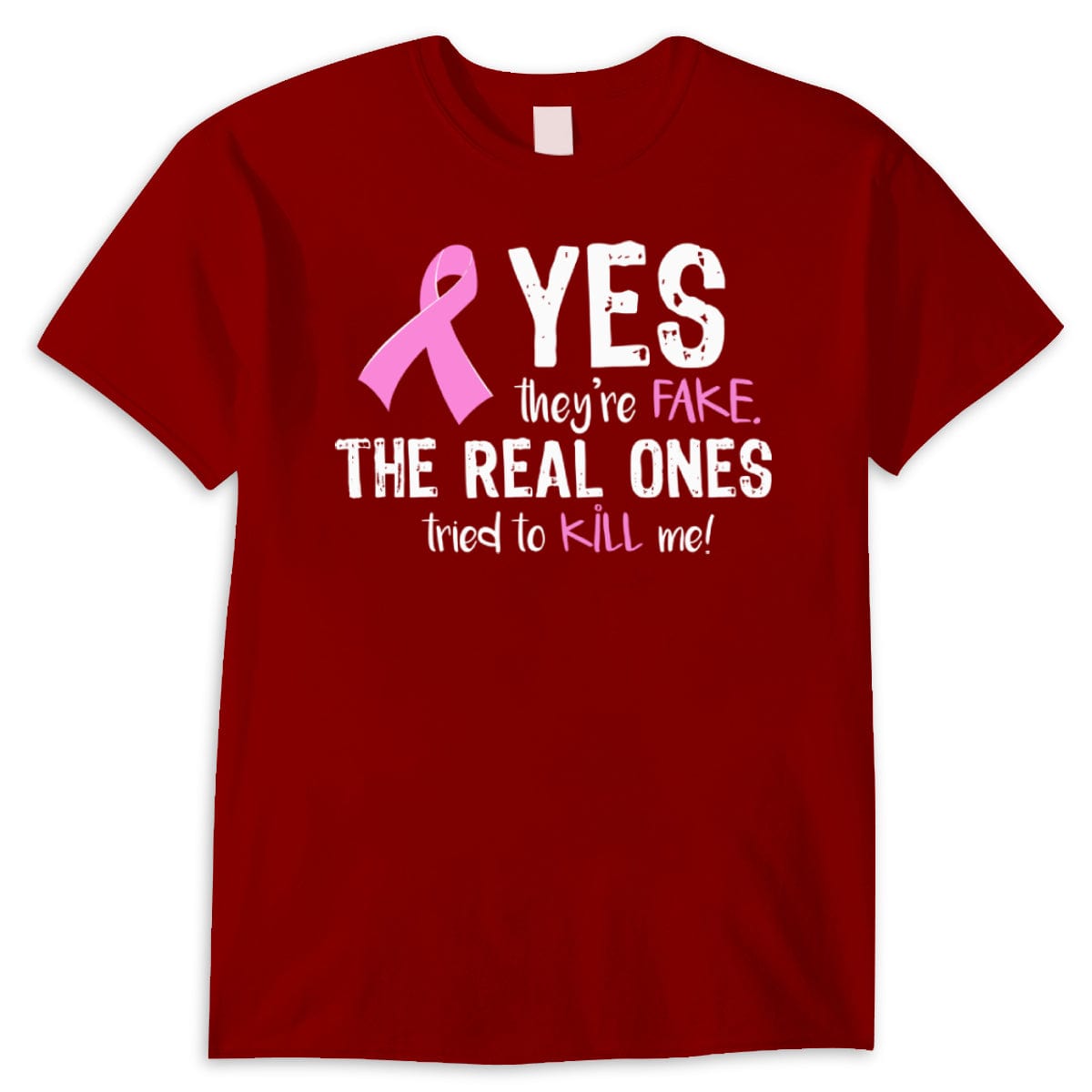 Camisetas de concienciación sobre el cáncer de mama. Sí, son falsas. Las auténticas intentaron matarme.