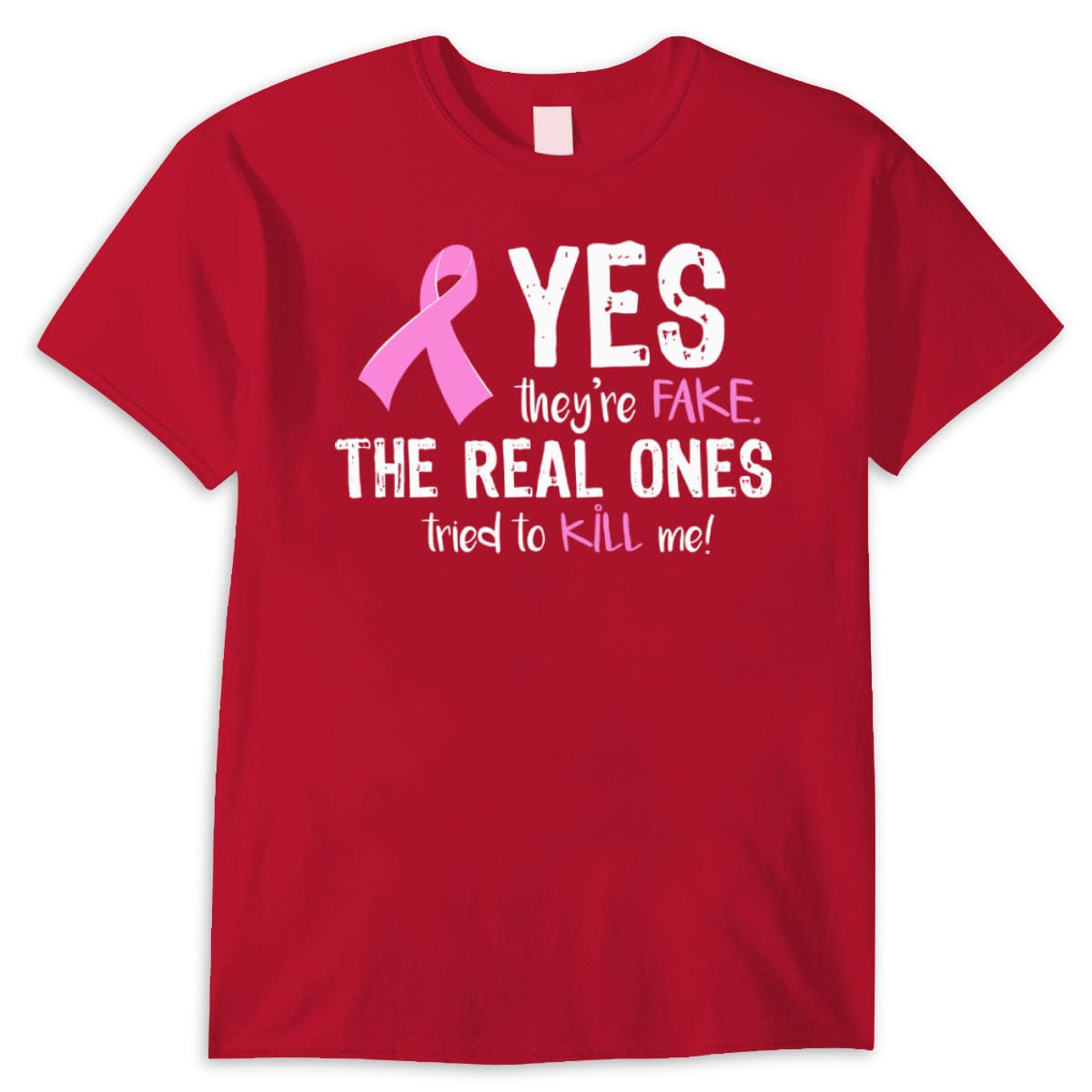 Camisetas de concienciación sobre el cáncer de mama. Sí, son falsas. Las auténticas intentaron matarme.
