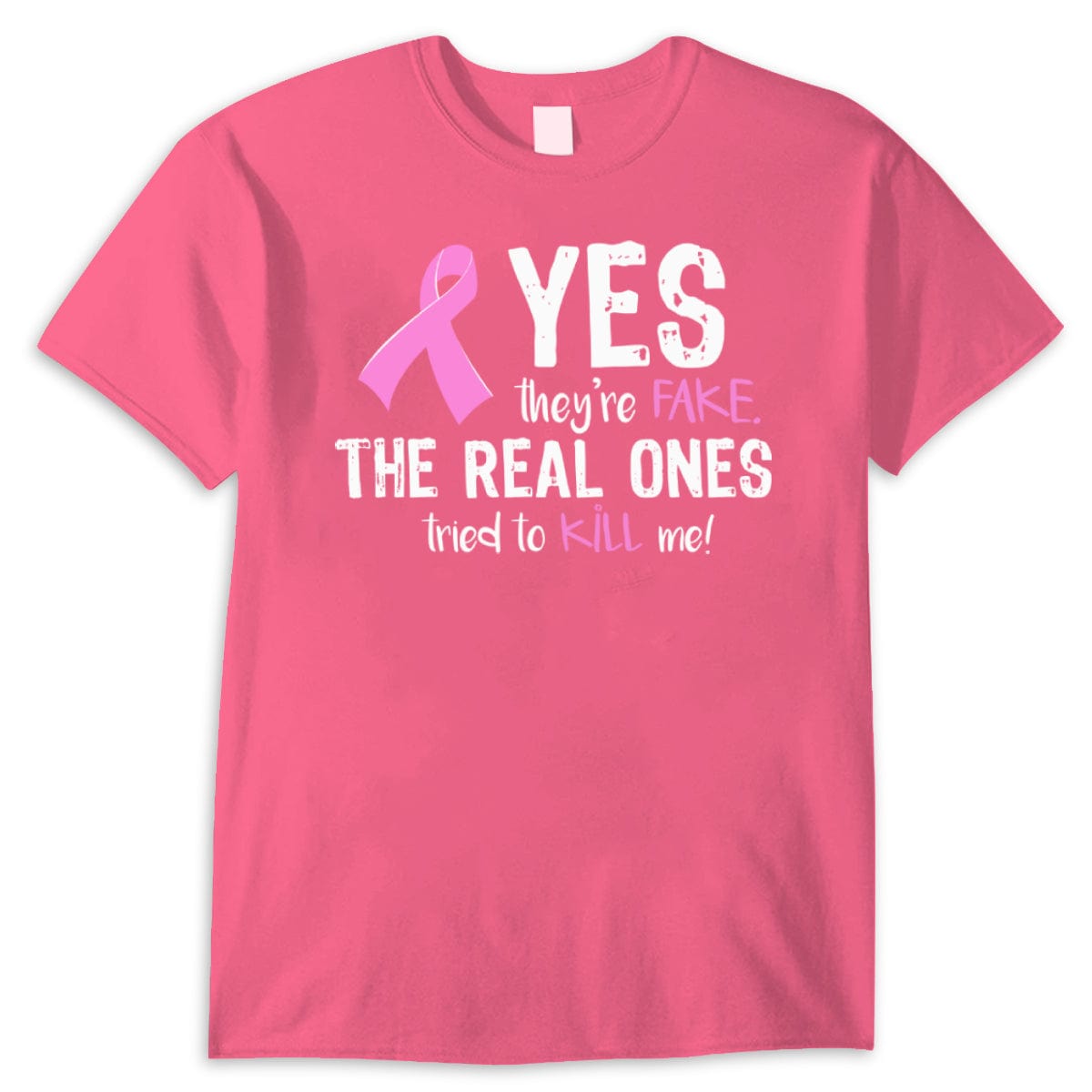 Camisetas de concienciación sobre el cáncer de mama. Sí, son falsas. Las auténticas intentaron matarme.