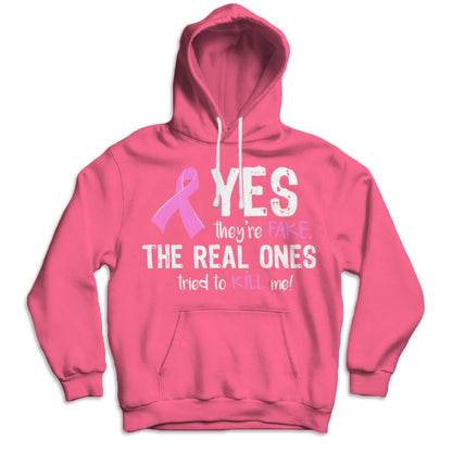 Camisetas de concienciación sobre el cáncer de mama. Sí, son falsas. Las auténticas intentaron matarme.