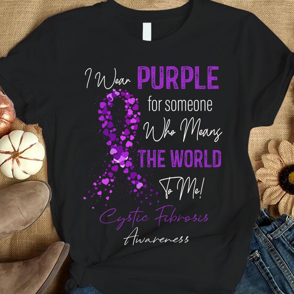 Llevo el morado por alguien que significa el mundo para mí, camiseta con lazo para concienciar sobre la fibrosis quística