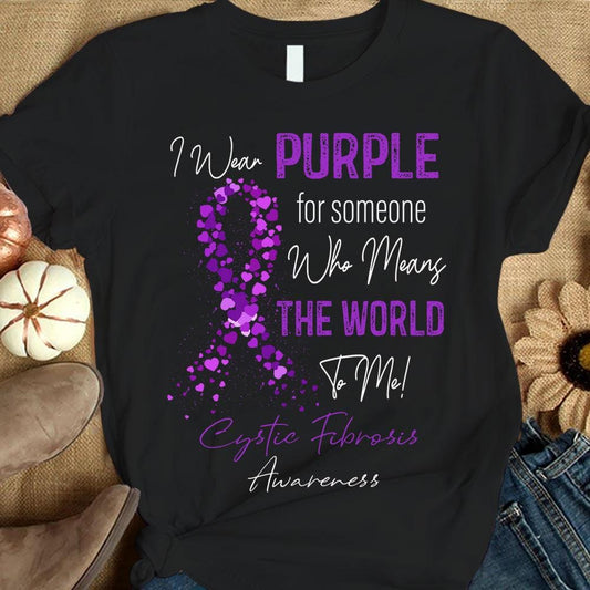 Llevo el morado por alguien que significa el mundo para mí, camiseta con lazo para concienciar sobre la fibrosis quística