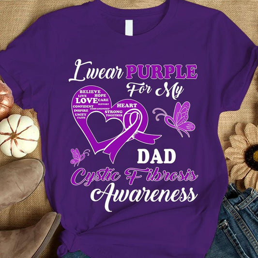 Llevo morado por papá, camiseta de apoyo a la concientización sobre la fibrosis quística, mariposa de lazo