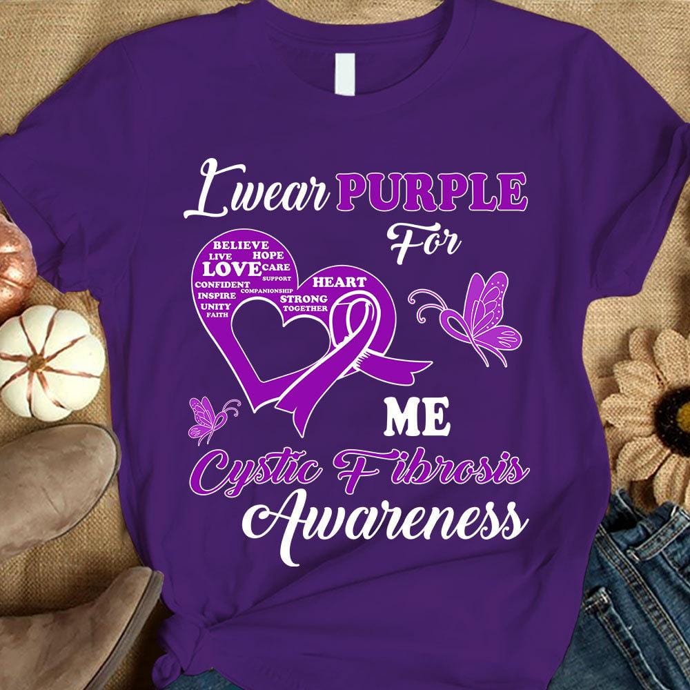 I Wear Purple For Me, Cystic Fibrosis Awareness Support Shirt, Ribbon Butterfly