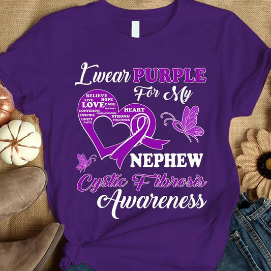 Llevo morado por mi sobrino, camiseta de apoyo a la concientización sobre la fibrosis quística, lazo con mariposa