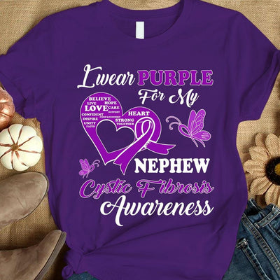I Wear Purple For Nephew, Cystic Fibrosis Awareness Support Shirt, Ribbon Butterfly