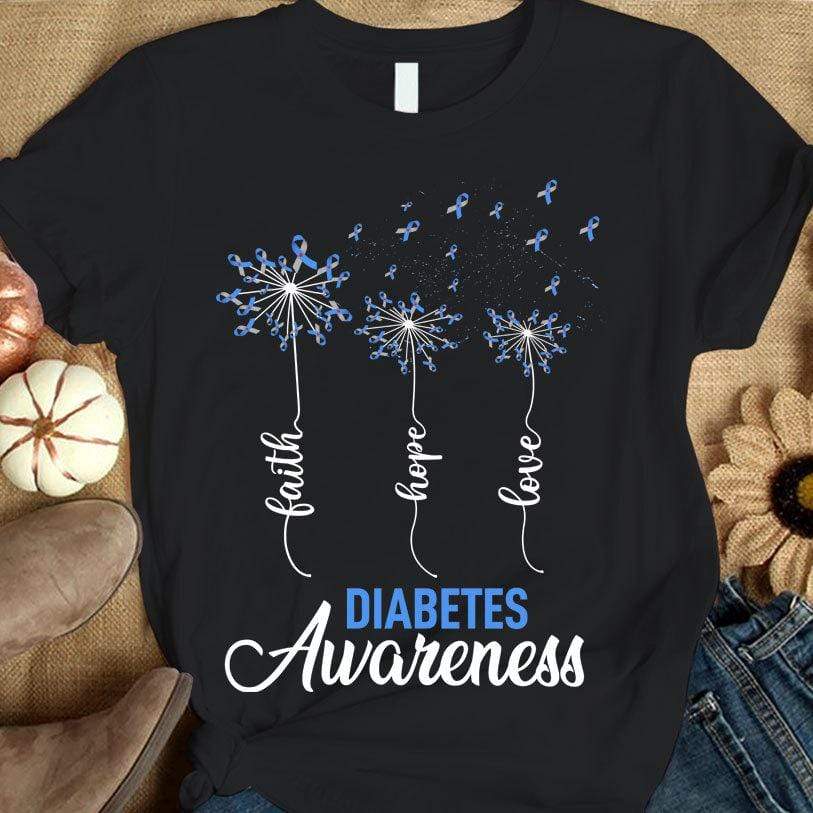 Faith Hope Love, Ribbon Dandelion, Diabetes Awareness Support Shirt