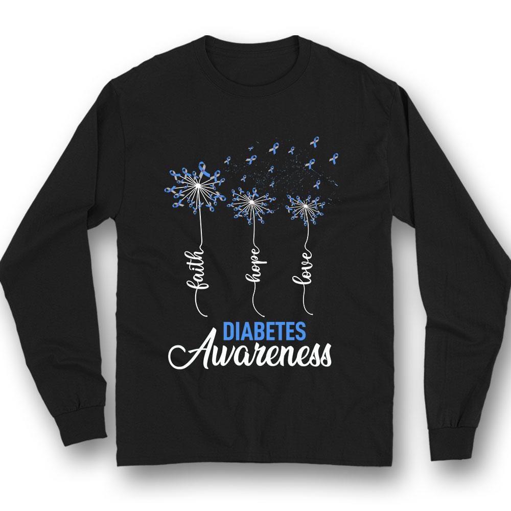 Faith Hope Love, Ribbon Dandelion, Diabetes Awareness Support Shirt